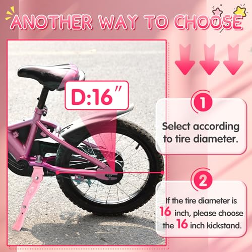 Kids Bike Kickstand for 16-20 Inch Children's Bicycles - Pink, Adjustable Aluminium Alloy Support