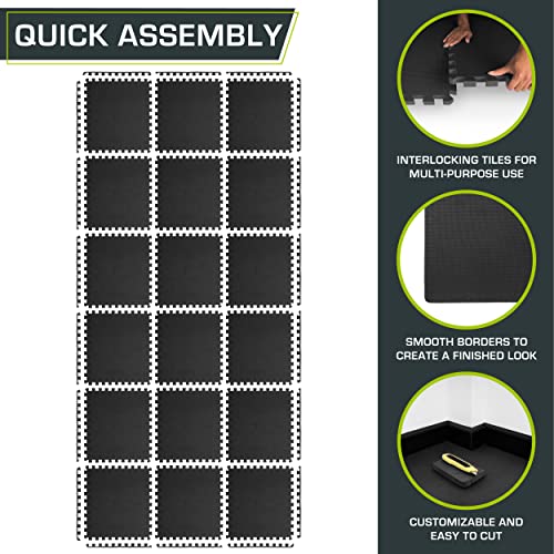 ProsourceFit Black 24x24x1-Inch Interlocking Exercise Puzzle Mat - 72 SQ FT