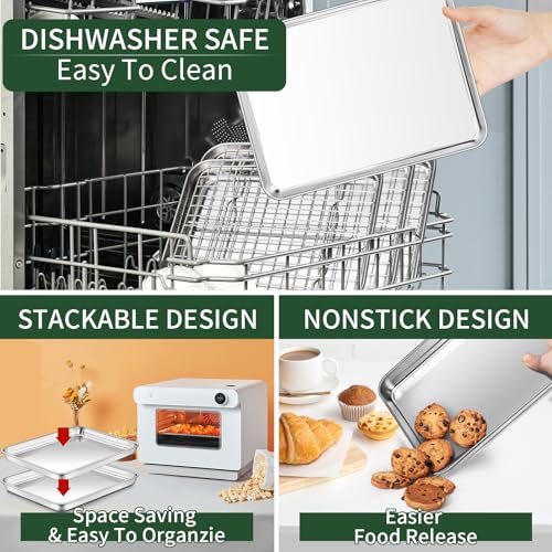 12 Inch Baking Sheet with Cooling Wire Rack Set - Stainless Steel, 4 Pieces