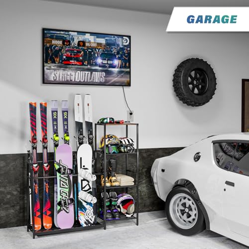 Freestanding Ski & Snowboard Rack - Holds 4 Skis, 3 Snowboards Gear Storage