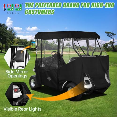 10L0L Black 2 Passenger Golf Cart Enclosure for EZGO TXT & Club Car DS, 61" Roof