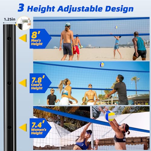 OKKMAX Blue Outdoor Volleyball Net Set with Adjustable Poles, Anti-Sag Design & Accessories