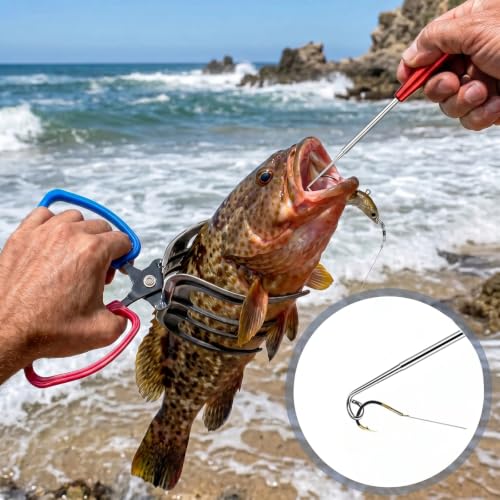 Heavy Duty Fish Lip Gripper with Hook Remover Tool Set - 3 Pack for Freshwater & Saltwater Fishing