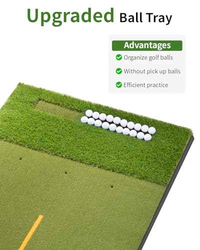 TOSOZE 72x48in Dual-Turf Golf Hitting Mat with Ball Tray & Alignment Guide, 21-50mm Thick Practice Mat for Driving & Chipping