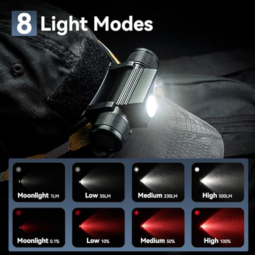 Rechargeable LED Headlamp with Red Light 500 Lumens Waterproof Camping Light