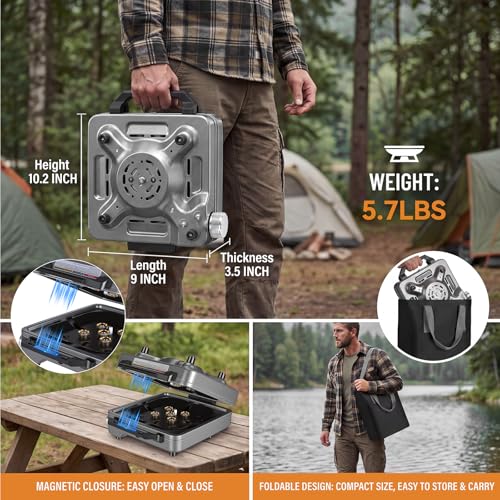 2-Burner Portable Propane Camping Stove with Windshield, 30,000 BTU Foldable Gas Cooktop