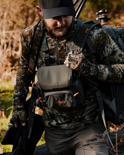 SPIKA Army Green Binocular Harness Chest Pack Waterproof with Rangefinder & Rain Cover