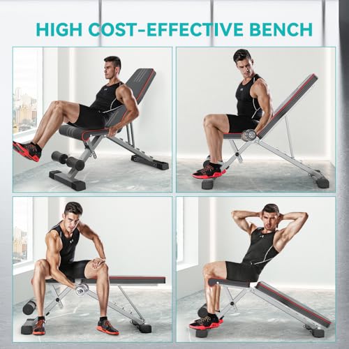 OUNUO Black Adjustable Foldable Weight Bench for Home Gym - 660LBS Capacity