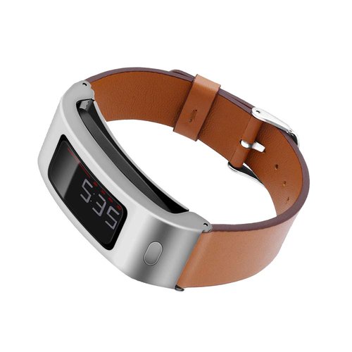 DuiGong Leather Strap Compatible for Garmin Vivofit 1-2 Replacement Band with Silver Stainless Steel Protector Case, S/M & M/L (Black)
