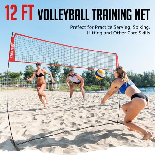 12 Ft Portable Volleyball Net Set with Adjustable Height, Poles, & Accessories