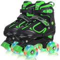 Green Adjustable Kids Roller Skates for Boys & Girls, 4 Sizes, Light-Up Wheels - Small (10-13US)