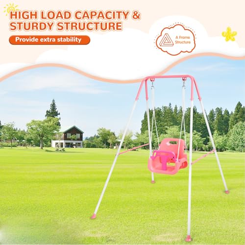 Pink 3-in-1 Toddler Swing Set for Indoor & Outdoor Use, Heavy Duty Baby Swing