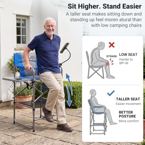 Tall Foldable Camping Chair with Tablet Holder and Side Table
