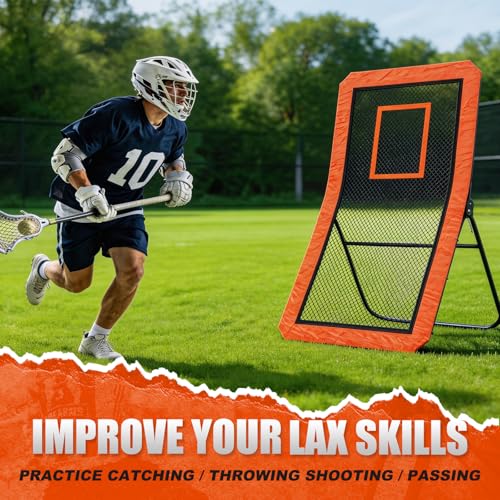 Orange Lacrosse Rebounder Net for Backyard Practice, 4x7FT Adjustable Multi-Sport Training Equipment