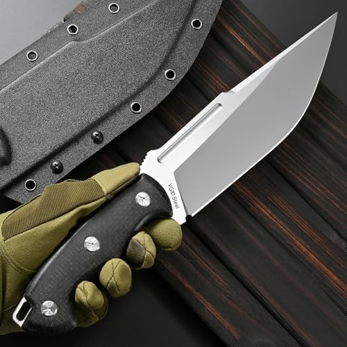 Sitivien Black VG10 Steel Fixed Blade Knife with Micarta Handle & Sheath for Camping Survival