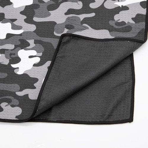 Dirty Caddie Golf Magnetic Towel, Microfiber Waffle Design with Clip- Industrial Strength for Strong Hold to Golf Bags, Carts & Clubs (White and Grey Camo)