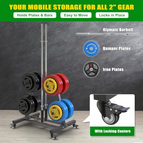 Black Olympic Weight Plate Tree Rack with Wheels - Holds 650 LBS for Home Gym