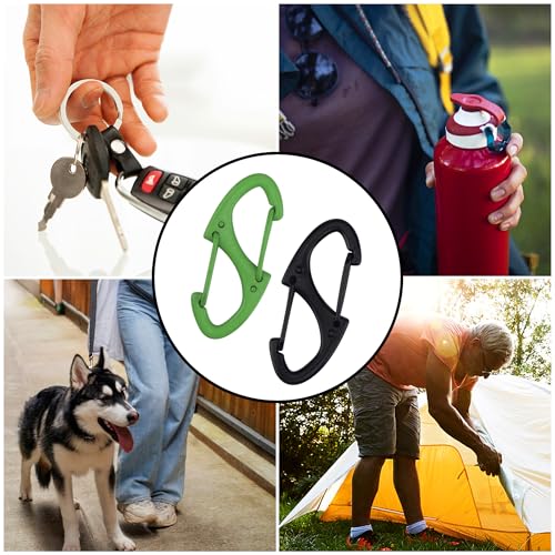 Black 30P Double Sided Mini Carabiner Clips - Lightweight Aluminum Keychain Hooks for Camping Hiking Outdoor