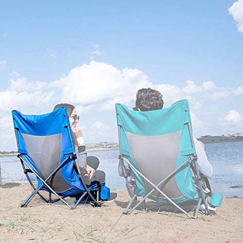 KingCamp Ergobreeze H Blue Wide Low Folding Beach Chair for Adults