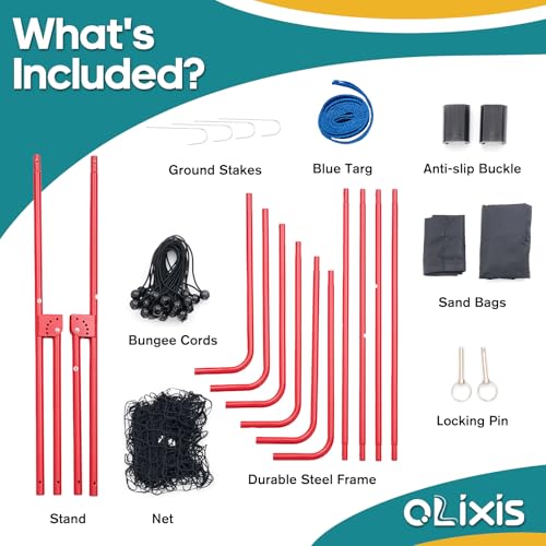 OLIXIS Volleyball Rebounder Net 7x4 FT - Red with Travel Bag, Adjustable Angles
