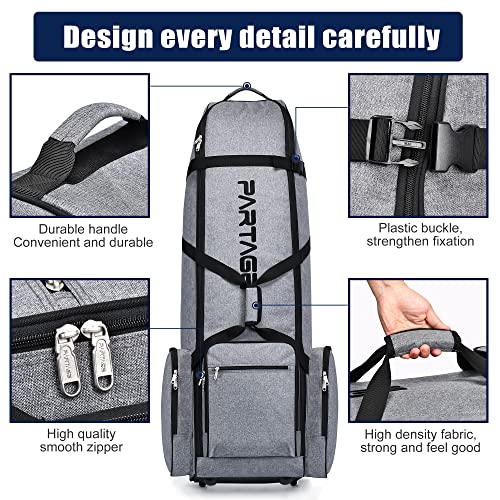 Partage Gray Golf Travel Bag with Wheels - Heavy Duty 600D Oxford Case