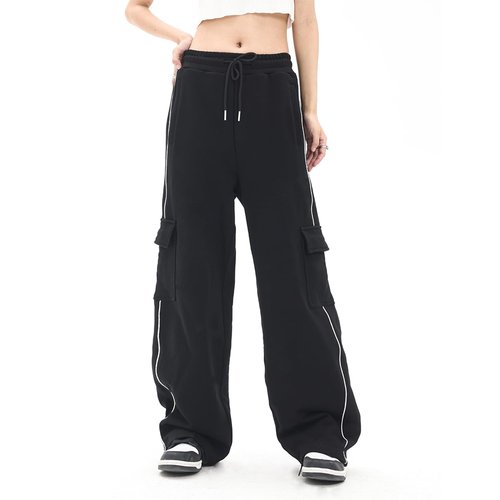 Elincho Baggy Cargo Pants for Women Elastic Waist Y2K Parachute Track Pants Trendy Casual Sports Wide Leg with Pockets