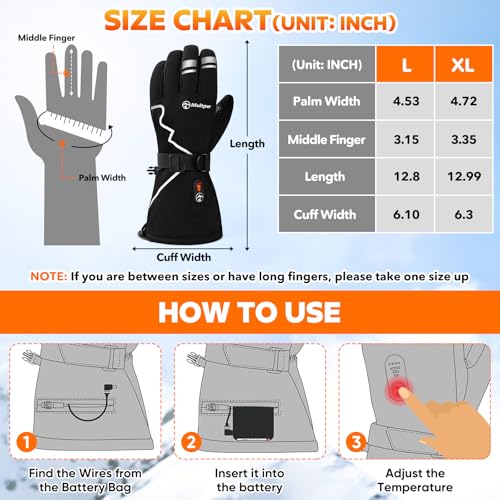 Multper Large Rechargeable Heated Gloves for Men Women - Touchscreen Waterproof Winter Outdoor Gear