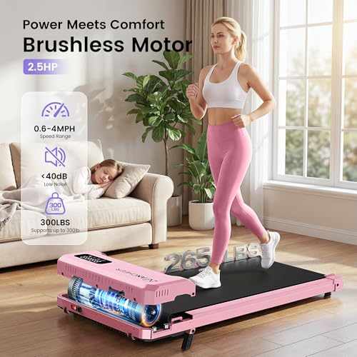 Pink Under Desk Treadmill with Incline and Vibration Plate for Women