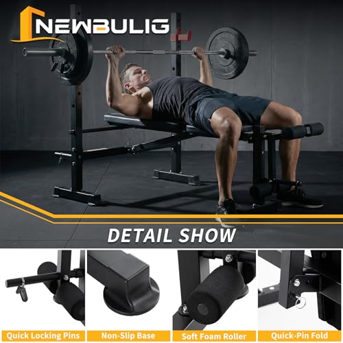 NEWBULIG Adjustable Weight Bench Set - Foldable Heavy Duty 650LBS Black