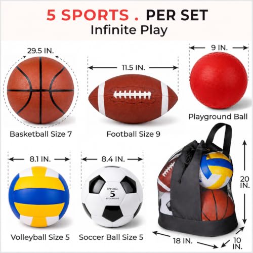 10-Piece Multi-Sport Ball Set with Mesh Carry Bag - Assorted Sports Balls for Outdoor & Indoor Play