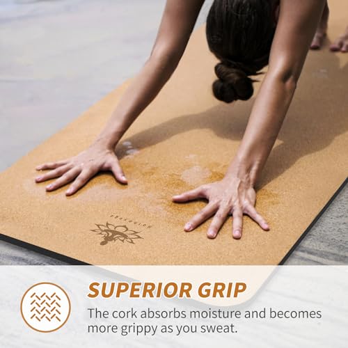 Hatha Yoga Extra Long 78x32 Inch Natural Cork & TPE Yoga Mat - Extra Thick, Non-Slip
