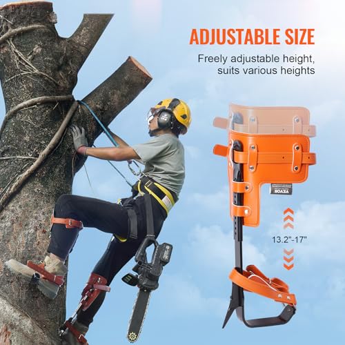 Orange Adjustable Tree Climbing Spikes Set with Safety Harness & Rope - Arborist Gear