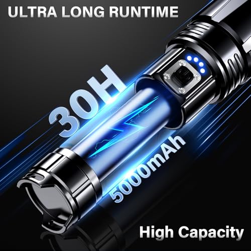 Rechargeable LED Flashlight 4 Pack High Lumens Super Bright with Digital Display, Black