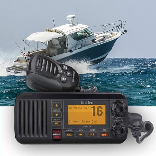 Uniden UM435BK 4-Digit Marine VHF Radio Waterproof Fixed Mount - Black, Small