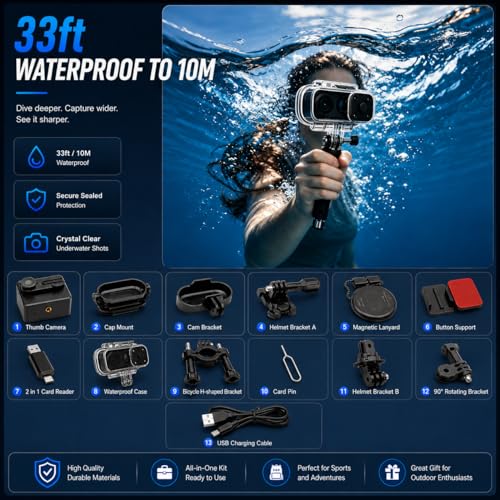 4K Wearable Body Camera with 64GB Storage - Action Camera for Vlogging, Hiking & Travel