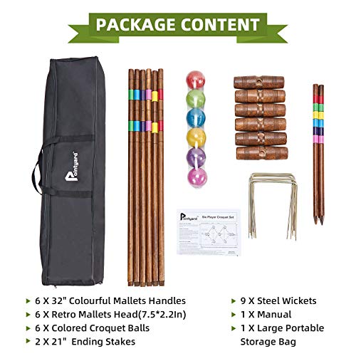 Vintage Archaize 32in 6-Player Wooden Croquet Set for Backyard Outdoor Fun