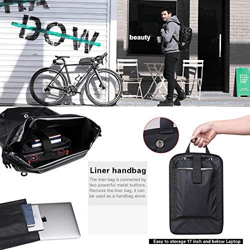 HUNTVP 27L Waterproof Bicycle Pannier Bag Backpack with Shoulder Strap - Black