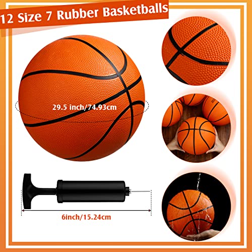 12 Pack Heavy Duty Rubber Basketballs 29.5 Inch Size 7 with Air Pump