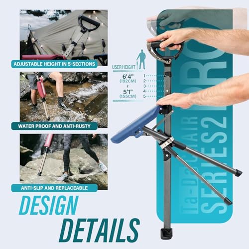STEP2GOLD Ta-Da Chair Series 2 PRO Black Foldable Walking Stick with Seat, Lightweight Aluminum