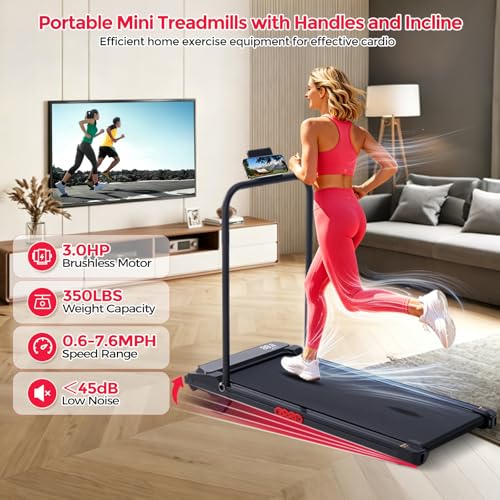 Potupus V300-DYV Portable Treadmill with Incline & Removable Handle for Home & Office