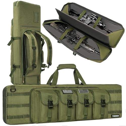 Double Rifle Case Gun Bag 55 Inch Water-Resistant Padded Tactical Storage - Green