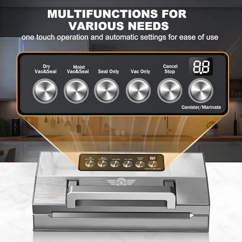 POWOT Grey Fully Automatic Food Vacuum Sealer with Double Heat Seal & Built-in Cutter