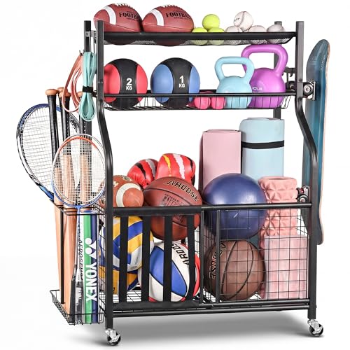 PLKOW Garage Sports Equipment Storage Organizer - Black, 36.2 x 16.5 x 44.3 Inches