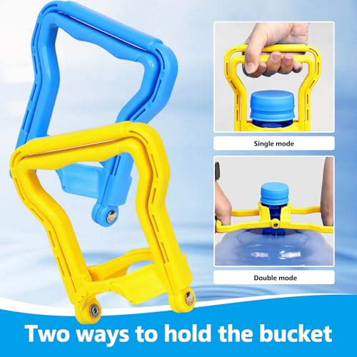 Ajlve 2-Pack Heavy-Duty 5 Gallon Water Bottle Handle – Dual-Mode Single or Two-Person Lift, Ergonomic Grip for Easy Carrying, Fits Standard 5-Gallon Water Jugs (1yellow1blue)