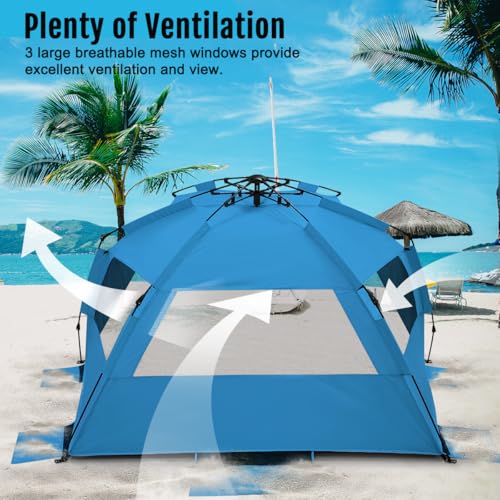 WhiteFang Blackout Beach Tent Sun Shade Shelter for 3-4/5-6 People, Blue, Extendable Floor, UV Protection, Easy Setup