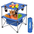 Blue Portable Folding Camping Table with 4 Cup Holders & Storage Case - Lightweight Outdoor Picnic & Tailgating Table