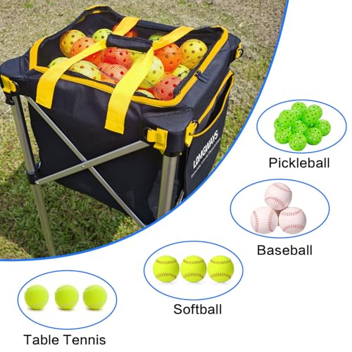 LOMGWAYS Yellow Foldable Pickleball & Tennis Ball Cart Holds 180 Tennis Balls