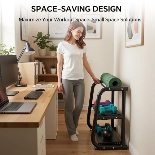 Black 3-Tier Dumbbell and Kettlebell Storage Rack – All-in-One Home Gym Organizer