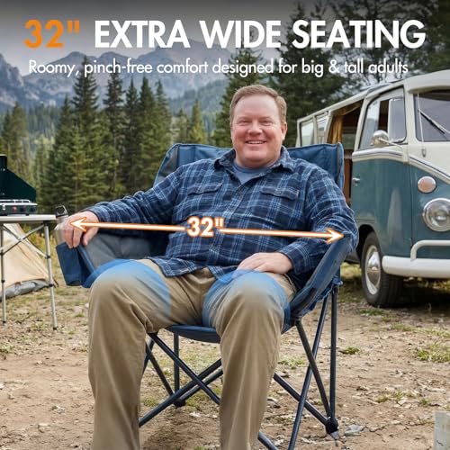 Portal 32" Wide Oversized Folding Camping Chair with Thick Padding - Blue, 2 Pack