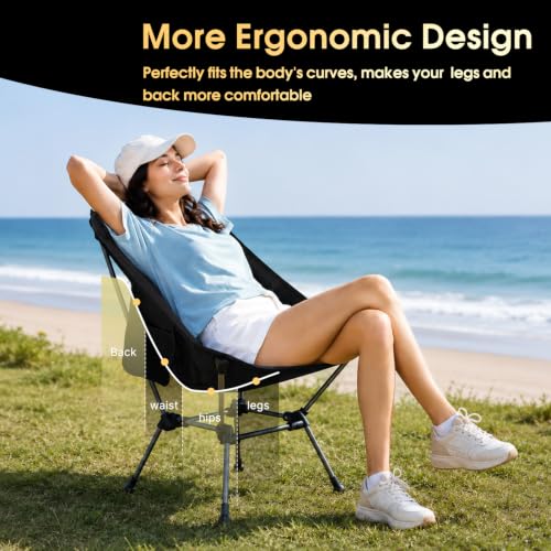 MOON LENCE Portable Camping Chair 2-Pack Black Ultralight Foldable Chair with 330Lbs Capacity